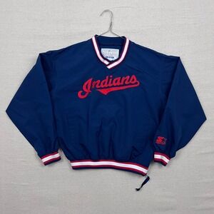 Vintage Starter Cleveland Indians Pullover Jacket Womens L Navy Baseball MLB